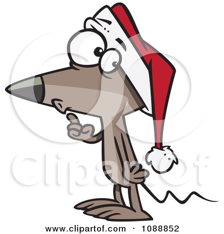 Clipart Quiet Christmas Mouse Gesturing To Hush - Royalty Free Vector Illustration by toonaday