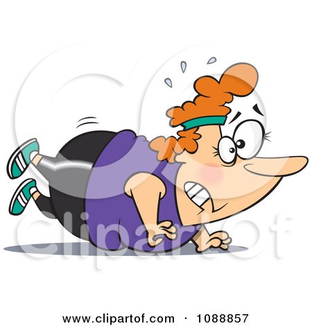 Clipart Overweight Lady Trying To Do Push Ups - Royalty Free Vector Illustration by toonaday