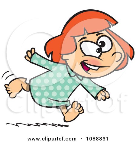 Clipart Excited Girl Running In Her Pajamas - Royalty Free Vector Illustration by toonaday