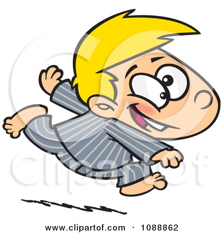 Clipart Excited Boy Running In His Pajamas - Royalty Free Vector Illustration by toonaday