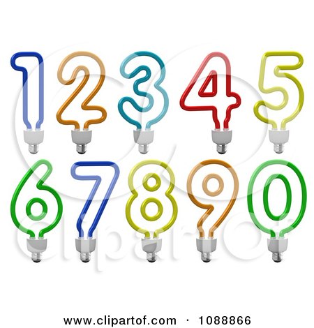 Clipart 3d Colorful Number Energy Saving Light Bulbs - Royalty Free CGI Illustration by stockillustrations