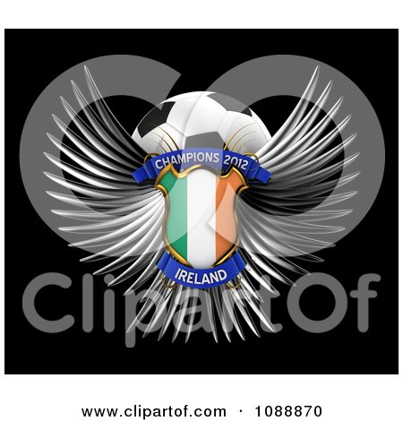 Clipart 3d Winged Ireland Shield And Soccer Ball - Royalty Free CGI Illustration by stockillustrations