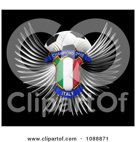 Clipart 3d Winged Italy Shield And Soccer Ball - Royalty Free CGI Illustration by stockillustrations