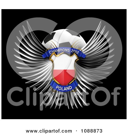 Clipart 3d Winged Poland Shield And Soccer Ball - Royalty Free CGI Illustration by stockillustrations