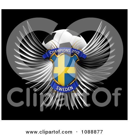 Clipart 3d Winged Sweden Shield And Soccer Ball - Royalty Free CGI Illustration by stockillustrations