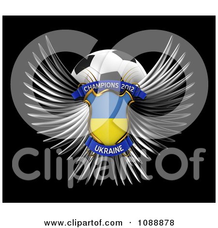 Clipart 3d Winged Ukraine Shield And Soccer Ball - Royalty Free CGI Illustration by stockillustrations