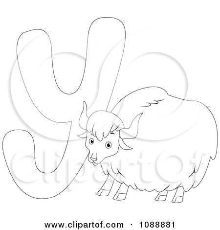 Clipart Outlined Y Is For Yak Coloring Page - Royalty Free Vector Illustration by BNP Design Studio