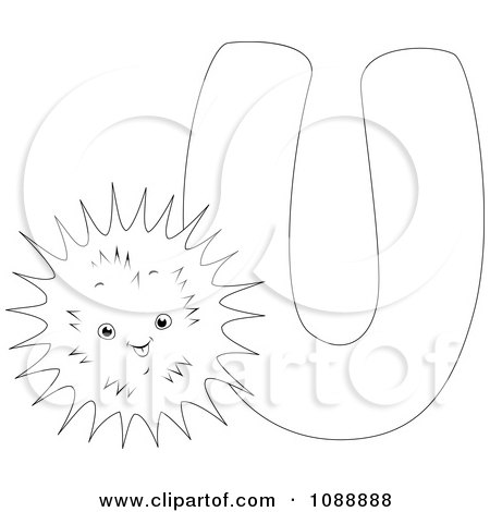 Clipart Outlined U Is For Urchin Coloring Page - Royalty Free Vector Illustration by BNP Design Studio