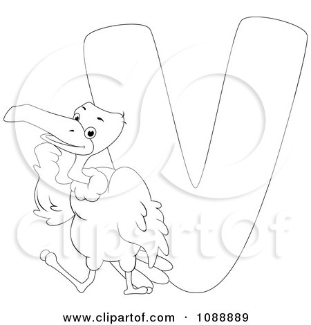Clipart Outlined V Is For Vulture Coloring Page - Royalty Free Vector Illustration by BNP Design Studio