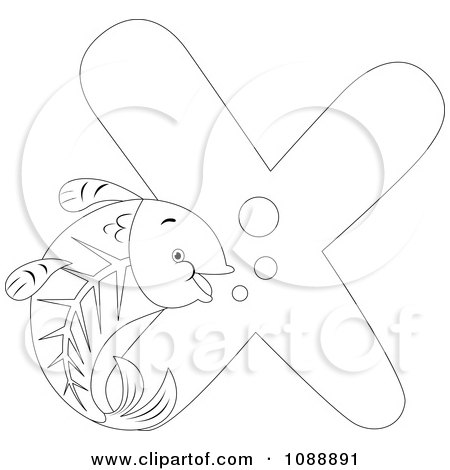 Clipart Outlined X Is For X Ray Fish Coloring Page - Royalty Free Vector Illustration by BNP Design Studio