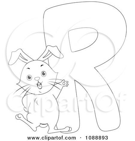 Clipart Outlined R Is For Rabbit Coloring Page - Royalty Free Vector Illustration by BNP Design Studio