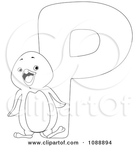 Clipart Outlined P Is For Penguin Coloring Page - Royalty Free Vector Illustration by BNP Design Studio