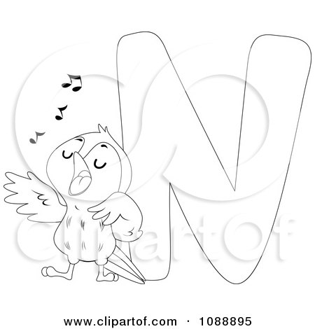 Clipart Outlined N Is For Nightingale Coloring Page - Royalty Free Vector Illustration by BNP Design Studio