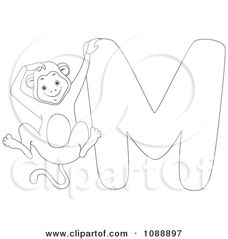 Clipart Outlined M Is For Monkey Coloring Page - Royalty Free Vector Illustration by BNP Design Studio