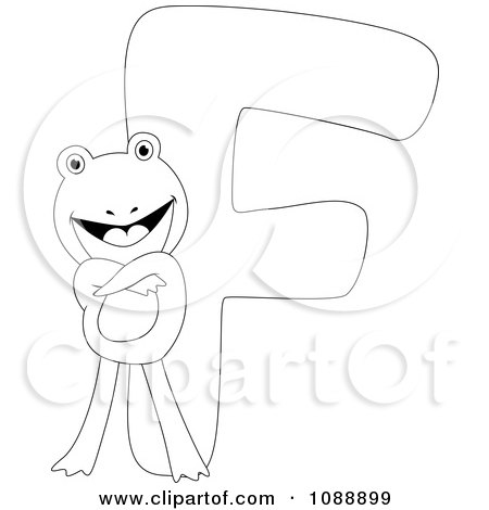 Clipart Outlined F Is For Frog Coloring Page - Royalty Free Vector Illustration by BNP Design Studio