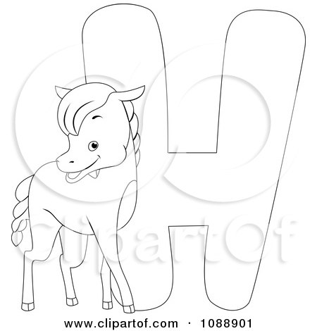 Clipart Outlined H Is For Horse Coloring Page - Royalty Free Vector Illustration by BNP Design Studio
