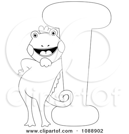 Clipart Outlined I Is For Iguana Coloring Page - Royalty Free Vector Illustration by BNP Design Studio