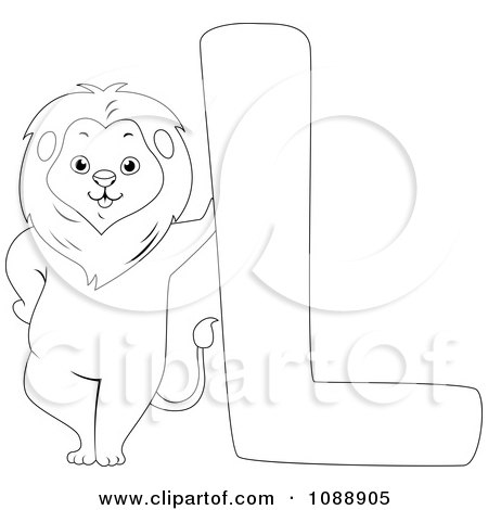Clipart Outlined L Is For Lion Coloring Page - Royalty Free Vector Illustration by BNP Design Studio