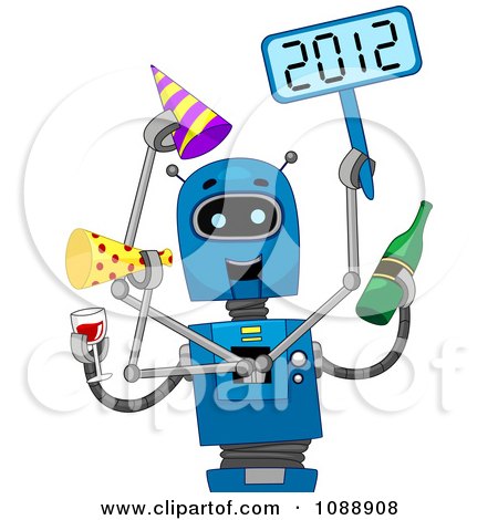 Clipart 2012 New Year Robot Partying - Royalty Free Vector Illustration by BNP Design Studio