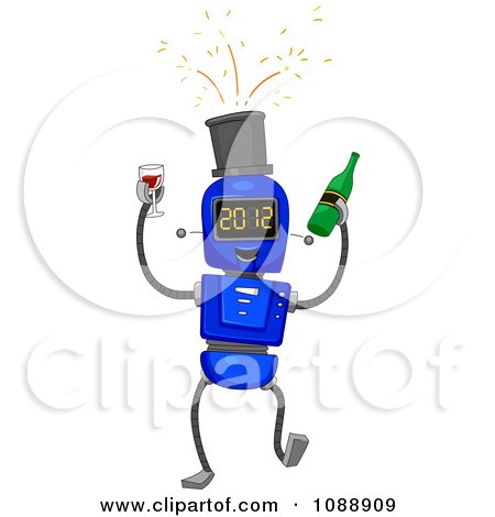 Clipart 2012 New Year Robot With Wine - Royalty Free Vector Illustration by BNP Design Studio
