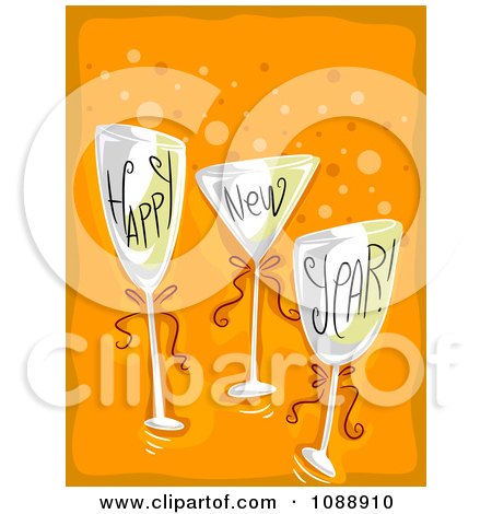 Clipart Happy New Year Champagne Glasses On Orange - Royalty Free Vector Illustration by BNP Design Studio