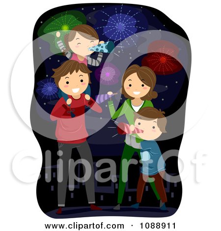 Clipart Happy Family Celebrating New Years Or Fourth Of July - Royalty Free Vector Illustration by BNP Design Studio