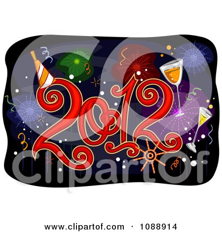 Clipart 2012 New Year Over Fireworks - Royalty Free Vector Illustration by BNP Design Studio