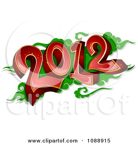 Clipart Red 2012 New Year Over Green - Royalty Free Vector Illustration by BNP Design Studio