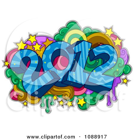 Clipart Blue 2012 New Year With Stars And Drips - Royalty Free Vector Illustration by BNP Design Studio