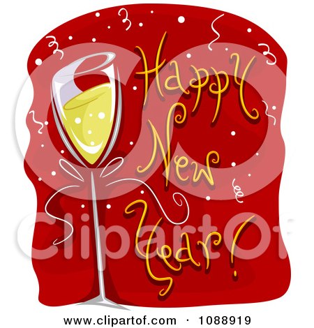 Clipart Happy New Year Greeting And Champagne Glass On Red - Royalty Free Vector Illustration by BNP Design Studio