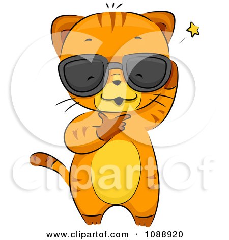 Clipart Cool Ginger Cat Wearing Shades And Scratching His Head - Royalty Free Vector Illustration by BNP Design Studio
