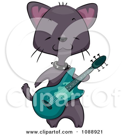 Clipart Black Guitarist Cat - Royalty Free Vector Illustration by BNP Design Studio