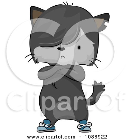 Clipart Stubborn Gray Cat Wearing Shoes With Folded Arms - Royalty Free Vector Illustration by BNP Design Studio