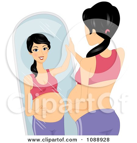 Clipart Pregnant Woman Viewing Her Reflection In A Mirror - Royalty Free Vector Illustration by BNP Design Studio