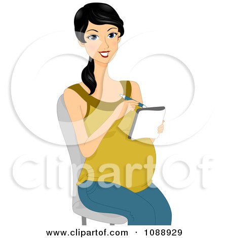Clipart Beautiful Pregnant Woman Taking Notes In A Chair - Royalty Free Vector Illustration by BNP Design Studio