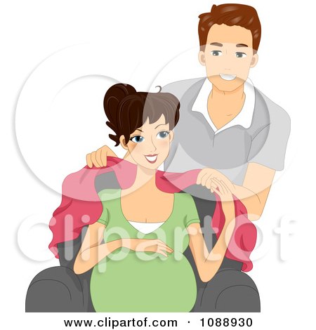 Clipart Man Covering His Pregnant Wife With A Blanket - Royalty Free Vector Illustration by BNP Design Studio
