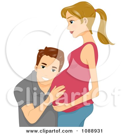 Clipart Man Listening To His Wifes Baby - Royalty Free Vector Illustration by BNP Design Studio