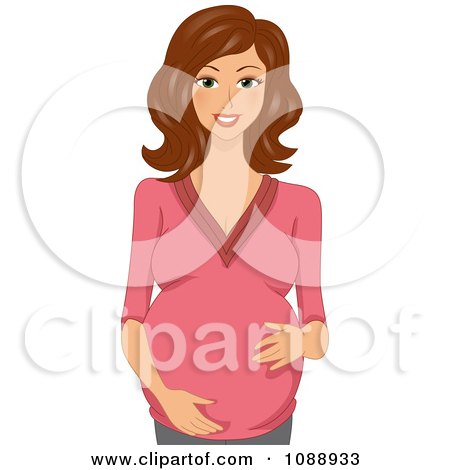 Clipart Beautiful Pregnant Woman In A Pink Shirt Holding Her Belly - Royalty Free Vector Illustration by BNP Design Studio