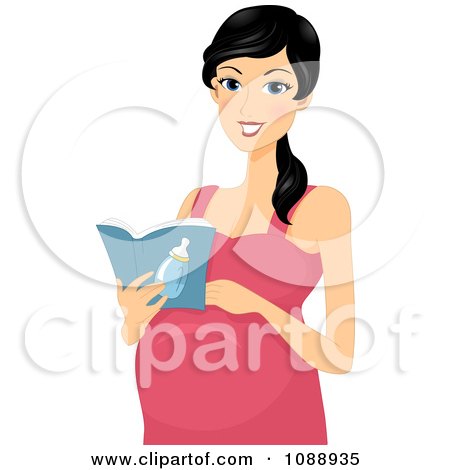 Clipart Beautiful Pregnant Woman Reading A Book And Holding Her Belly - Royalty Free Vector Illustration by BNP Design Studio