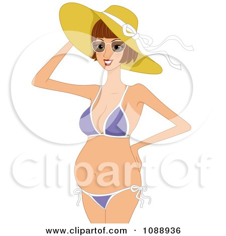 Clipart Beautiful Pregnant Woman In A Sun Hat And Bikini - Royalty Free Vector Illustration by BNP Design Studio