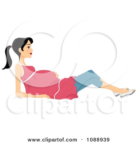Clipart Pregnant Woman Reclining And Holding Her Belly - Royalty Free Vector Illustration by BNP Design Studio
