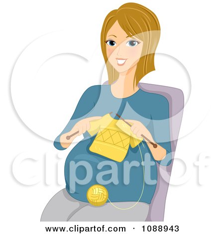 Clipart Pregnant Woman Knitting A Baby Shirt - Royalty Free Vector Illustration by BNP Design Studio