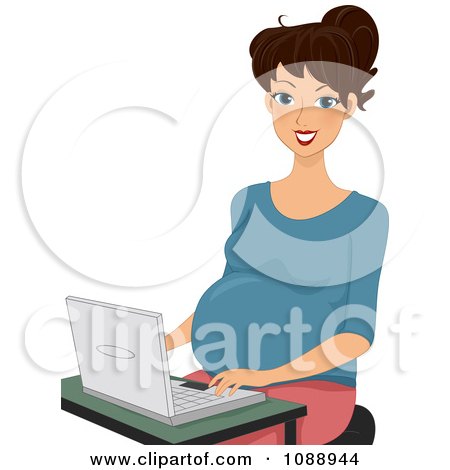 Clipart Pregnant Woman Working On A Laptop - Royalty Free Vector Illustration by BNP Design Studio