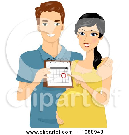 Clipart Beautiful Pregnant Couple Showing Their Due Date - Royalty Free Vector Illustration by BNP Design Studio