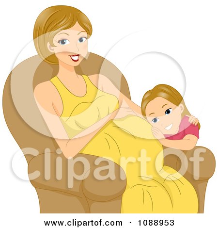 Clipart Girl Listening To Her Pregnant Moms Belly - Royalty Free Vector Illustration by BNP Design Studio