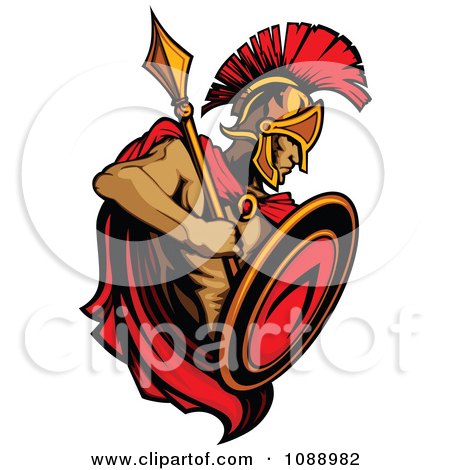 Clipart Alert Spartan Roman Warrior Holding A Shield And Spear - Royalty Free Vector Illustration by Chromaco
