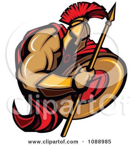 Clipart Strong Spartan Warrior Holding A Spear And Shield - Royalty Free Vector Illustration by Chromaco