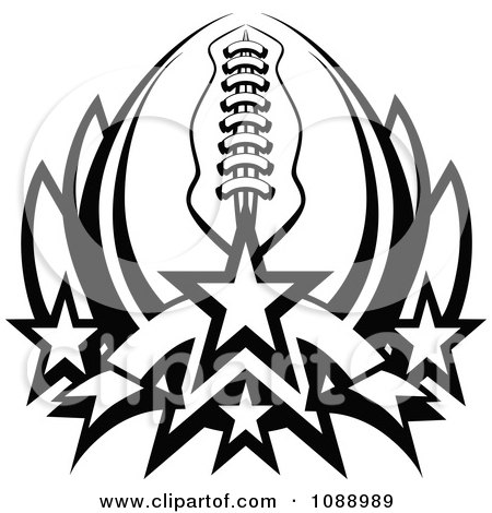 Clipart Black And White American Football With Stars Forming A Lotus - Royalty Free Vector Illustration by Chromaco