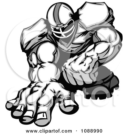 Clipart Grayscale Strong Football Lineman Crouching - Royalty Free Vector Illustration by Chromaco