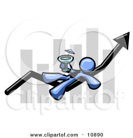 Blue Business Owner Man Relaxing on an Increase Bar and Drinking, Finally Taking a Break Clipart Illustration by Leo Blanchette